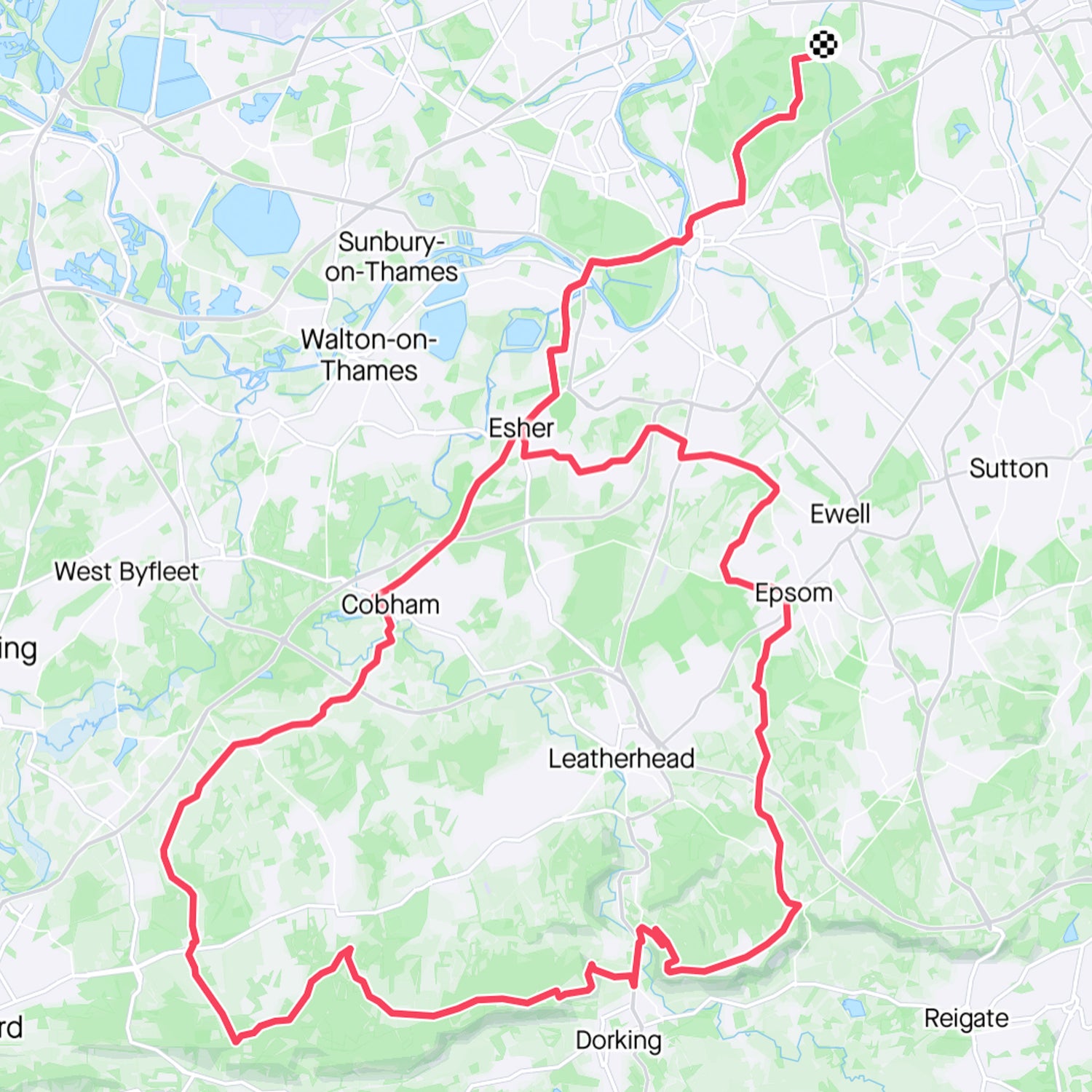 Celsius Cycling Route Surrey (short) map